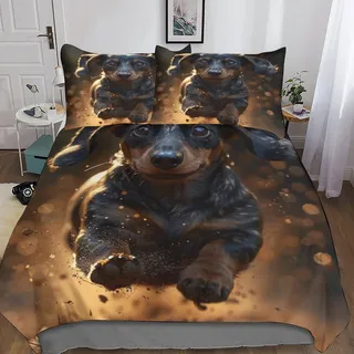 ZHENGYUU Dackel Bettbezug Set 3D Gedruckter Wilde Tiere Bettwäschegarnitur Mädchen Junge Kinder Und Kissenbezüge Weich Microfaser Reissverschluss Bettwäsche 3 Teilig King(220x240cm)