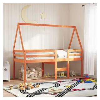 vidaXL Hochbett mit Dach 80 x 200 cm Kiefer massiv braun