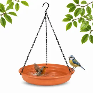 Hängende Vogeltränke, Hängendes Vogelbad für Wildvögel zum Baden, Trinken und Sitzen, Vogeltränke zum Aufhängen für Garten, Balkon, Terrasse oder Baum, Dekorative Wasserschale für Gartenvögel