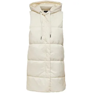 ONLY Damen Lange Puffer Weste | Wattierte Stepp Übergangsjacke ohne Ärmel | mit Kapuze & Zip ONLNEWASTA, Farben:Weiß, Größe:XL - XL