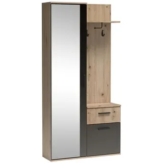 MEBLINI Garderobenschrank Flur mit Spiegel - Garderobe Schrank - Flurgarderobe schmal - Garderobe Flur Möbel Set - Flurschrank hoch - Luxor - 97x30x195cm R/L - Artisan Eiche/Schwarz