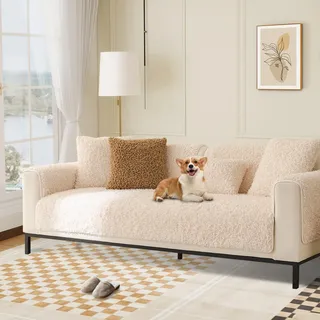 BXFUL Sofabezug 1/2/3/4 Sitzer, Teddy Plüsch Sofa Überzug L Form Couch Überzug Ecksofa, Sofaschoner, Sofahusse Sofaüberwürfe rutschfest Sofa Abdeckung (Cremefarben,70x180cm)