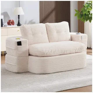 Odikalo Sessel 2-in-1 Schlafsessel mit bettfunktion ausziehbar (Cord, Schlafsofa mit Liegefunktion, Komprimiertes Bodensofa mit Verstellbaren Armlehnen, 2 Getränkehaltern, Hoher Rückenlehne und Extra Tiefer Sitzfläche) beige