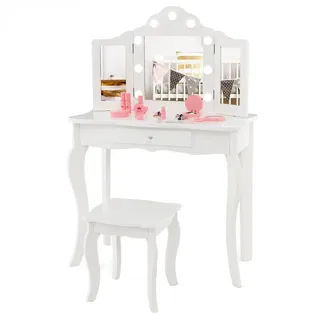 KOMFOTTEU Schminktisch (Set, 2-St), mit Spiegel, Hocker & LED-Lichter weiß