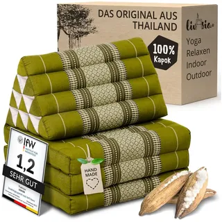 livasia Sitzsack Thaikissen 3 Auflagen (Classic) vegan und handgefertigt, 175x50x8cm, Kapok grün