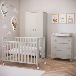 zee Bambi Kaschmir Beistellbett Baby 120x60 cm mit Rollen Tragbar Babybett Verstellbarer Stubenwagen Kinder Bett 3-Fach Höhenverstellbar Absenkbare Seite
