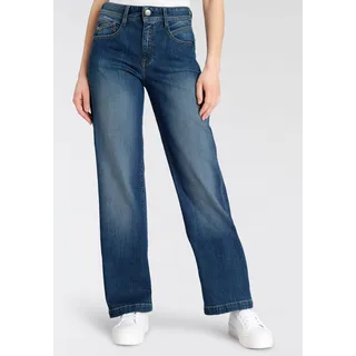 Weite Jeans HERRLICHER "Gila Sailor Long Organic" Gr. 27, Länge 34, blau (resolution) Damen Jeans Weite Waschung