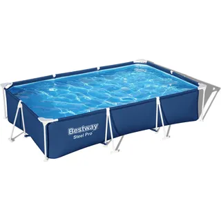 BESTWAY Steel Pro Frame Pool Set mit Filterpumpe 300 x 201 x 66 cm, dunkelblau, eckig