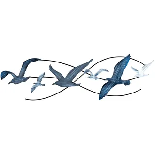 levandeo Wandbild Metall Möwen L60cm Blau Grau Creme Maritim Wanddeko Wandskulptur Vogelschwarm Metall Deko Industrial Wandkunst Design