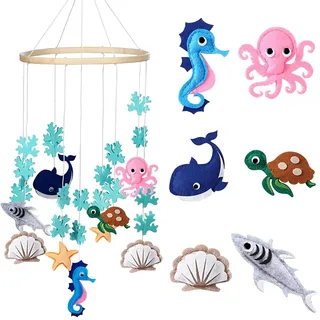 Sunshine smile Mobile Meerestiere,Baby,Mini,Babybett Windspiel Mit Musik,Filz,Tiere,Junge,Bettglocke,Bunt,Neugeborenen Geschenk Für Krippe