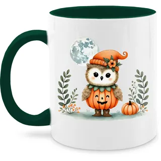 Tasse Tassen 325ml - Süße Eule mit Kürbis | Herbstliches Baby und Kinder Motiv | Niedliches Design für Halloween und Herbst | Halloween Geschenk - 325 ml - Dunkelgrün - halloween-tasse