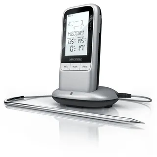 Arendo Grillthermometer Fleischthermometer & Bratenthermometer, Funk, für BBQ, Grill & Ofen, 1-tlg., Digital, Funk, Kabellos, Edelstahlsonde bis Max. 250°C silberfarben