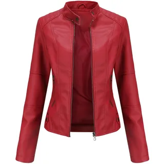 Jueshanzj Damen Lederjacke Frauen Slim Jacke Biker Kleidung Große Größe, Rot/Ausflug, einfarbig (Getaway Solids), XX-Large - XXL