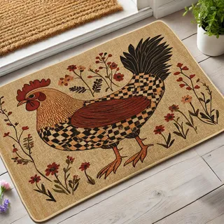 Charming Hen Fußmatte, Landhausstil, Hühner-Fußmatte für Haus und Garten, rustikal, natürlich, rutschfest, staubabsorbierend, leicht zu reinigen, 73,2 x 43,2 cm