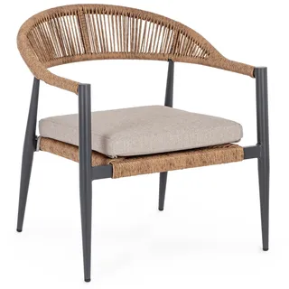 Gartensessel Jandia aus Aluminium, modernes Twist Rattan, skandinavisch, Anthrazit Natur, inkl. Kissen