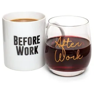 Before Work After Work Mug & Wine Mug & Glass Set