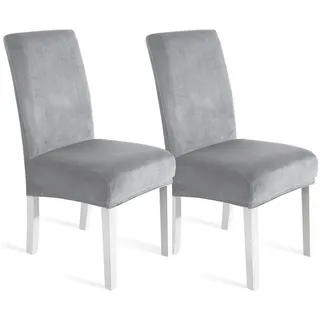 luxuskollektion Stuhlhusse Samt Silbergrau 2er Set