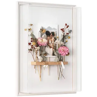 krasspedia Bilderrahmen zum Basteln DIY- Set Brautstrauß aufbewahren helga, 30x40 cm, Objektrahmen tief, Bilderrahmen zum Befüllen,Hochzeitsgeschenk, Brautpaar, Erinnerungsbox weiß