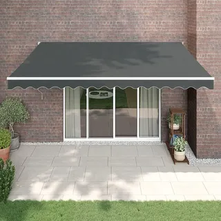 Brokky Markise 5 x 3 m Gelenkmarkise Markise mit Handkurbel Balkon Sonnenschutz Einziehbare Markise Terrassenmarkise-Anthrazit-5 x 3 m