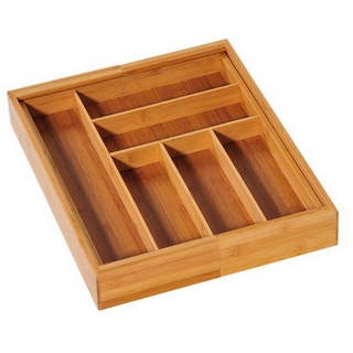KESPER for kitchen & home Besteckkasten Besteckaufbewahrung beidseitig ausziehbar Besteckablage (35-58 x 43 x 6,8 cm (BxTxH), 1 St., Bambus-Holz (FSC-zertifiziert), mit 6-8 Besteckeinteilern