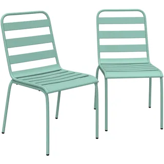 Outsunny Set aus 2 Metall-Gartenstühlen Stapelbar Grün für Balkon | Outdoor-Esstühle, Terrassenmöbel für den Garten