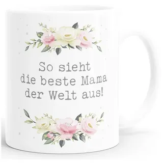 MoonWorks Tasse Kaffee-Tasse Geschenk für Mama Spruch lustig Muttertagssprüche Blumen, Keramik weiß