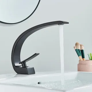 Waschtischarmatur Schwarz Wasserhahn Bad Messing Einhebelmischer 360° schwenkbar Armatur Badezimmer Waschbecken Armaturen auch als Badewannenarmatur Kaltwasserhahn