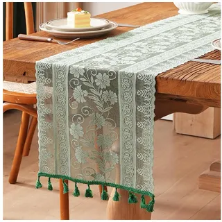 Diwzbyn Tischläufer Boho Spitzen-Tischläufer mit Fransen, Vintage Tischdeko, Rustikales Design für Herbst, Erntedank, Küche & Esszimmer 180 cm