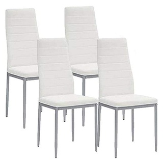 BAKAJI, Weiß Set mit 4 modernen Esszimmerstühlen für Wohnzimmer, Küche, gepolsterter Sitz aus Kunstleder, Leder Legierter Stahl, Standard