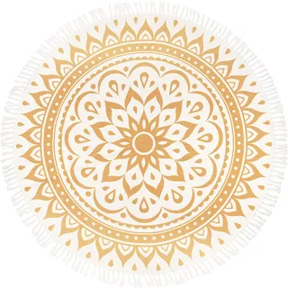 Sonic Energy Teppich Mandala Rund – 200 cm – Vintage Gold – Waschbar – Für Meditation, Yoga, Dekoration – Inkl. Polyesterbeutel (MMR1VG)