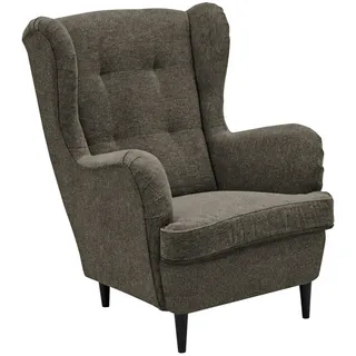 Carryhome Ohrensessel, Olivgrün, Schwarz, Holz, Buche, massiv, 78x102x98 cm, Stoffauswahl, Wohnzimmer, Sessel, Ohrensessel