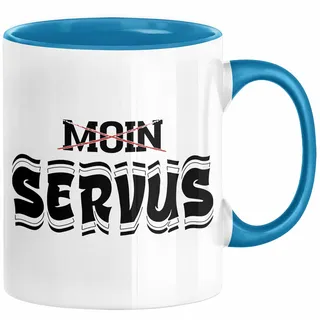 München Servus Tasse Geschenk Heimat Münchener Geschenkidee Kaffee-Becher Bayern Servus (Blau)