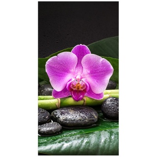 Duschrückwand - Grüner Bambus mit Orchideenblüte, Material:Hartfolie Smart Glanz 0.32 mm, Größe HxB:1-teilig 190x80 cm