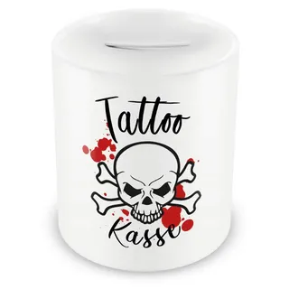 Samunshi® Sparschwein Tattoo Spardose Schwarz Weiß - Tattoo Kasse mit Totenkopf - als Gutschein Tattoo Geschenkideen Spardose Tattoo Money Witzig