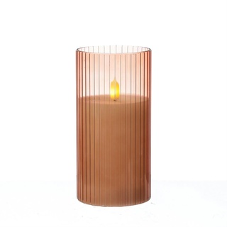 LED Kerze im Glas Windlicht Echtwachs Timer H: 15cm D: 7,5cm rosa