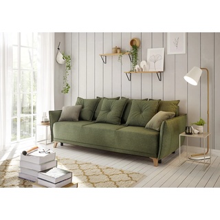 Schlafsofa ED EXCITING DESIGN "Pamplona" Sofas Gr. B/H/T: 232 cm x 91 cm x 105 cm, Webstoff, grün (grün, denver 15 green, zierkissen lapit 77 green) Einzelsofas mit Bettfunktion, Bettkasten, Rücken- und Zierkissen, frei im Raum