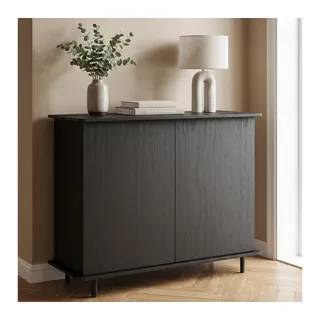 skølm Kommode Grani in Holzoptik mit 2 Push-to-Open Türen (85×105×42 cm), Sideboard mit 5 Fächern & höhenverstellbaren Füßen schwarz