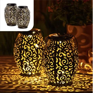 Gadgy Orientalische Solarlampen 2er Set – Marokkanische Laternen für Außen – Wasserdichte LED Solarleuchten für Garten, Terrasse & Balkon – Dekorative Gartenbeleuchtung