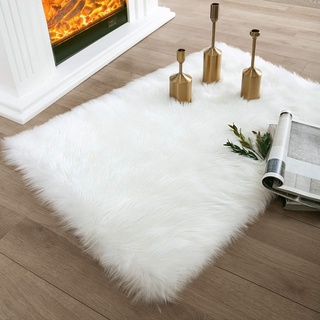 SODKK Wolle Bettvorleger Bettvorleger, mit 8 Teppich Aufkleber Gemütlich für Balkon Küche Esstisch (Weiß 80 x 180 cm)
