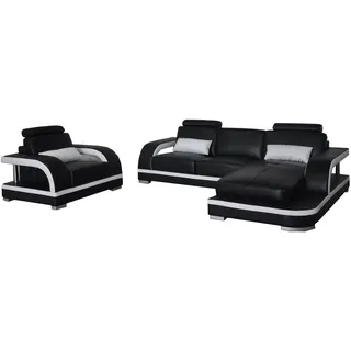 Sofa Eckcouch Polster Wohnzimmer Ecksofa LForm Wohnlandschaft USB + LED + Sessel