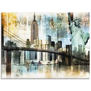 Glasbild ARTLAND "New York Skyline Abstrakte Collage II", beige (farbe bild(er): naturfarben), B:80cm H:60cm, Bilder, in verschiedenen Größen