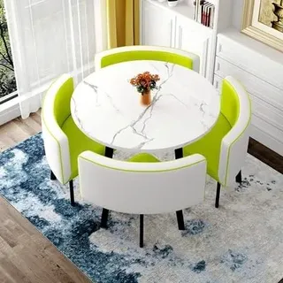 WYZCHDM Moderner Esstisch mit 4 Stühlen, Runder Küchentisch Set, Esszimmertisch mit Stühlen für Esszimmer Küche Wohnzimmer PU-Leder-18