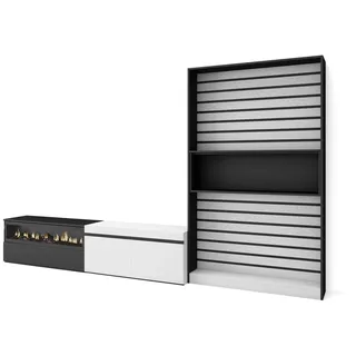 SKRAUT HOME Wohnwand, Wohnzimmer, weiß und schwarz, Elektrokamin,, 310/35/186cm