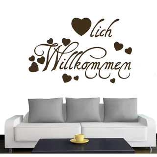 A346 Wandtattoo "Herzlich Willkommen" 60cm x 38cm braun (in 40 Farben und 3 Größen)
