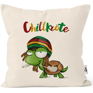 MoonWorks® Kissen-Bezug Chillkröte Schildkröte Rastafrisur Joint Comic Stil Kissen-Hülle Deko-Kissen Baumwolle Natur Unisize