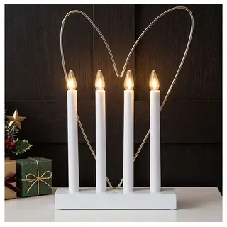 EGLO Lichterbogen Weihnachten mit 4 Glühbirnen | Fensterleuchter in Weiß mit dekorativem Herz in Messing, Schwibbogen mit Kabel, E10, warmweiß