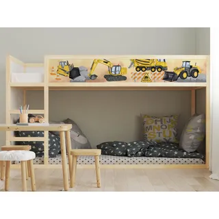 Aufkleber passend für Ikea KURA Bett Sticker Kinderzimmer Baustelle Bagger Betonmischer LKW Spielzimmer Deko Bettaufkleber KB3032 (FrontSticker 1tlg.)
