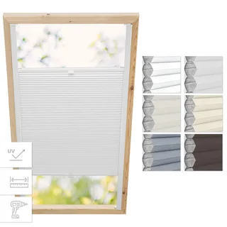 Estika Dachfenster-Wabenplissee mit Bohren für Fakro-Fenster – Modell 114/118 – Stofffarbe Weiß-Weiß – Dachfensterrollo, Innenrollo, Fensterplissee