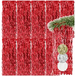 com-four® 10x Lametta, rote Lametta Girlande für Weihnachten | Christbaumschmuck für den Tannenbaum - Lametta-Vorhang mit welligen Fäden