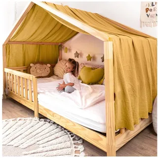 lilimaus Betthimmel Himmel für Hausbett Gold aus Musselin - 320, 360 oder 420 cm (1-tlg), feine Goldsterne überm Hausbett - zauberhafter Rückzugsort gelb 135 cm x 420 cm